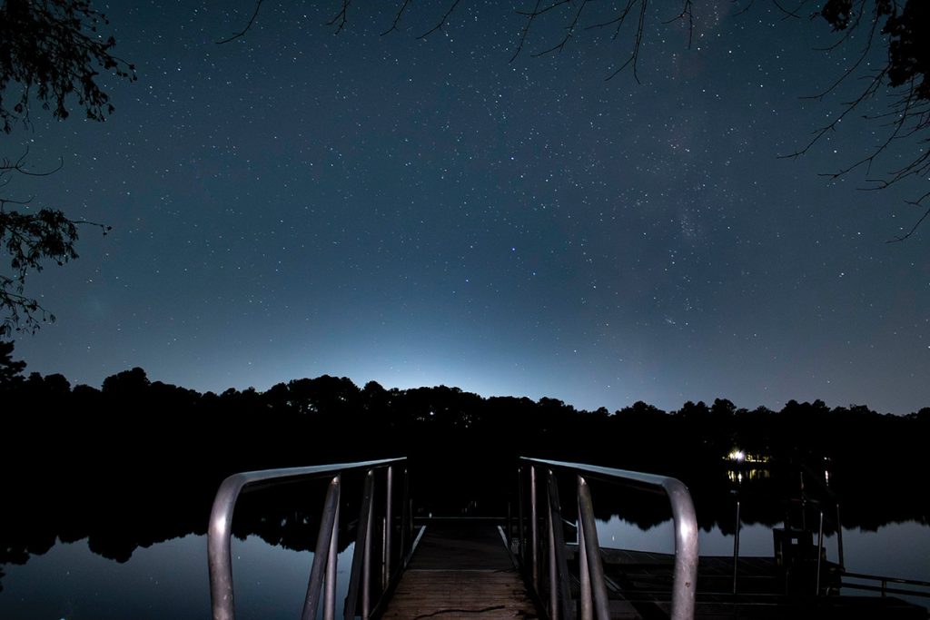 Astrophotography over lake Trap Pond State Park